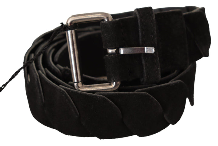 Elegant black waist belt with metal buckle