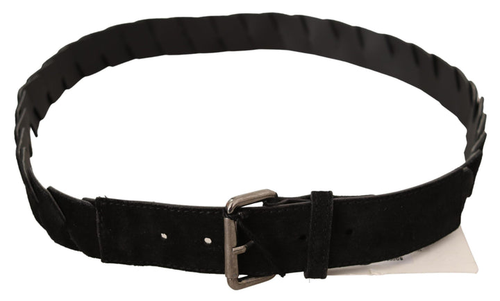 Elegant black waist belt with metal buckle