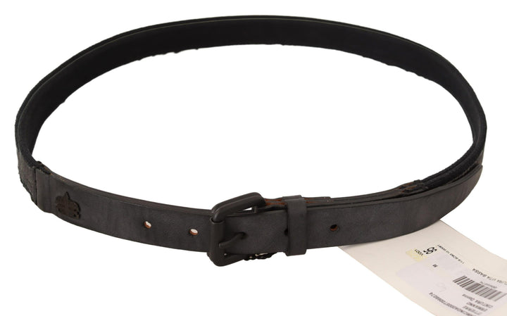 Classic black leather belt with buckle closure
