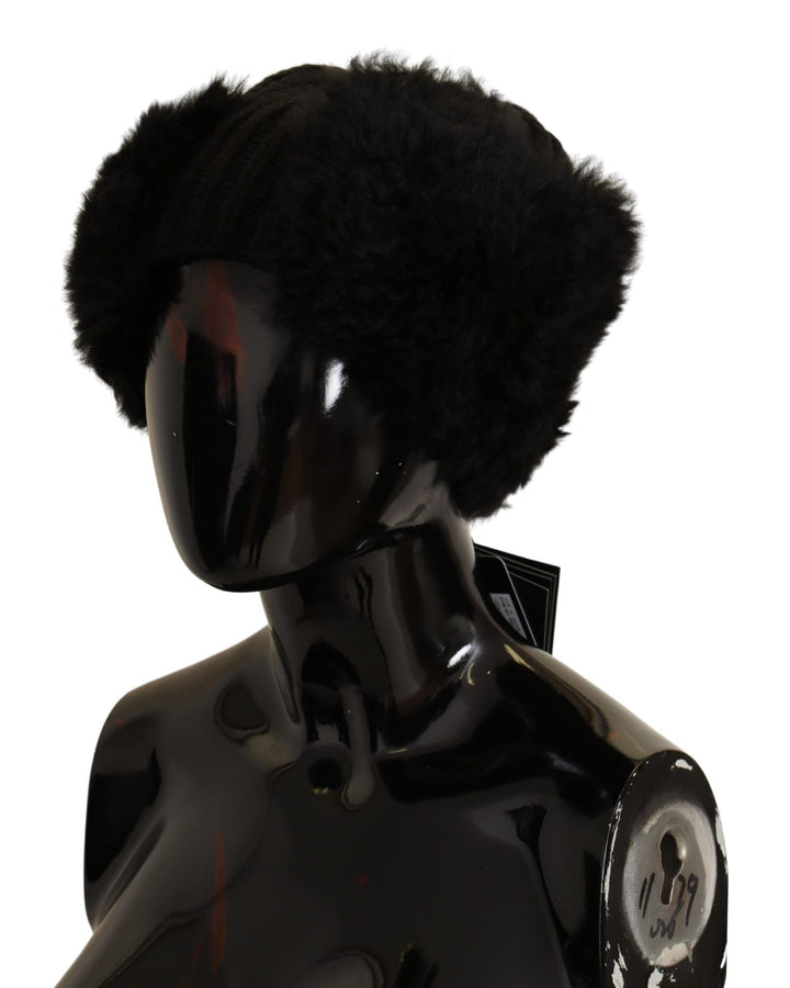 Elegant Black Cashmere Alpaca Fur Hat