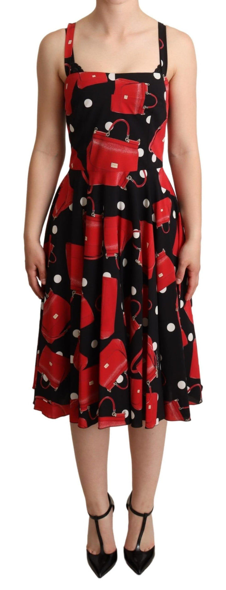 Sleeveless midi dress with Sicilian pocket print