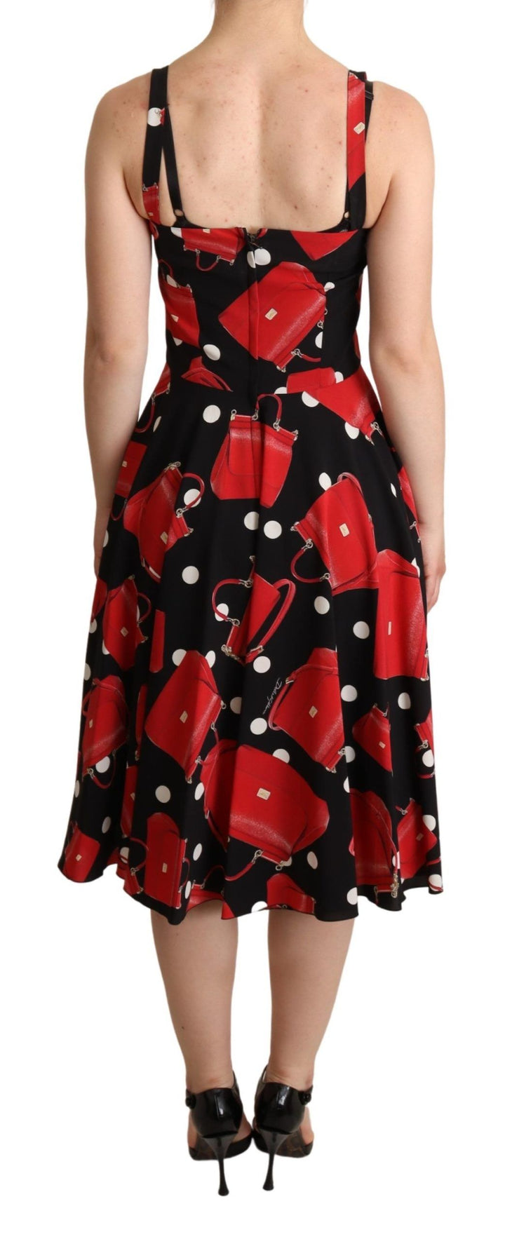 Sleeveless midi dress with Sicilian pocket print