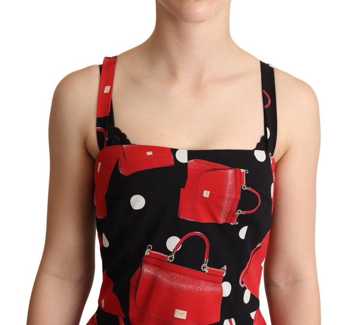Sleeveless midi dress with Sicilian pocket print
