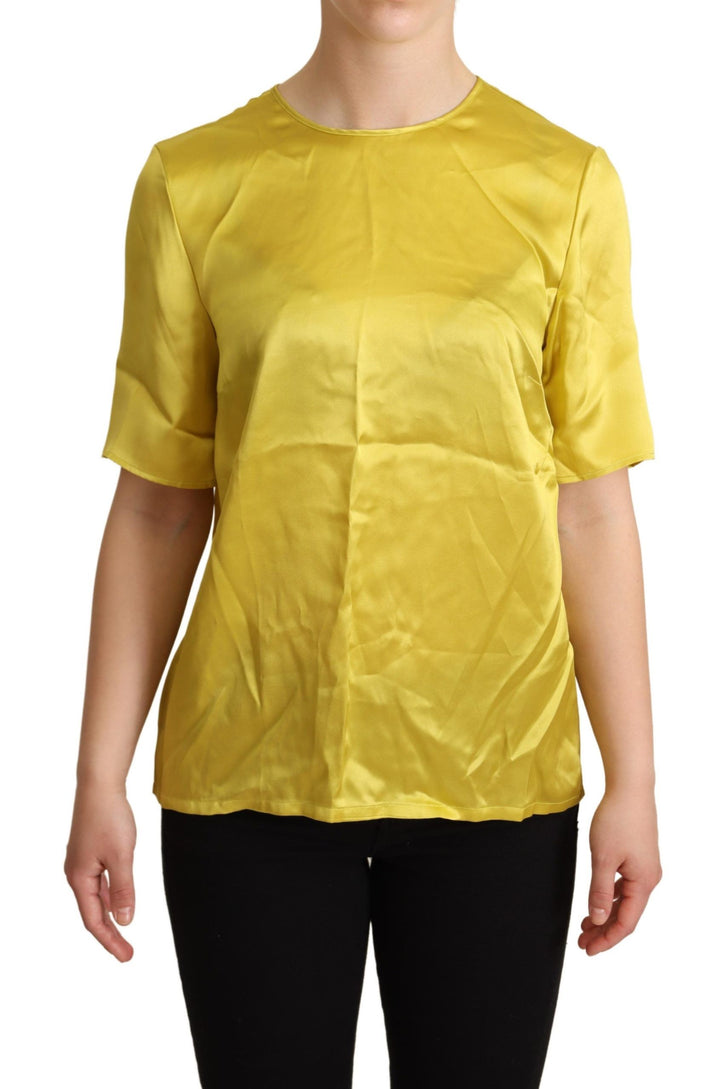 Gelbe Seidenbluse mit kurzen Ärmeln T-shirt