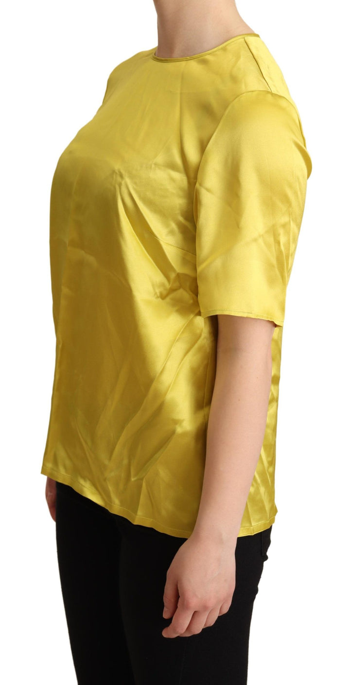 Gelbe Seidenbluse mit kurzen Ärmeln T-shirt