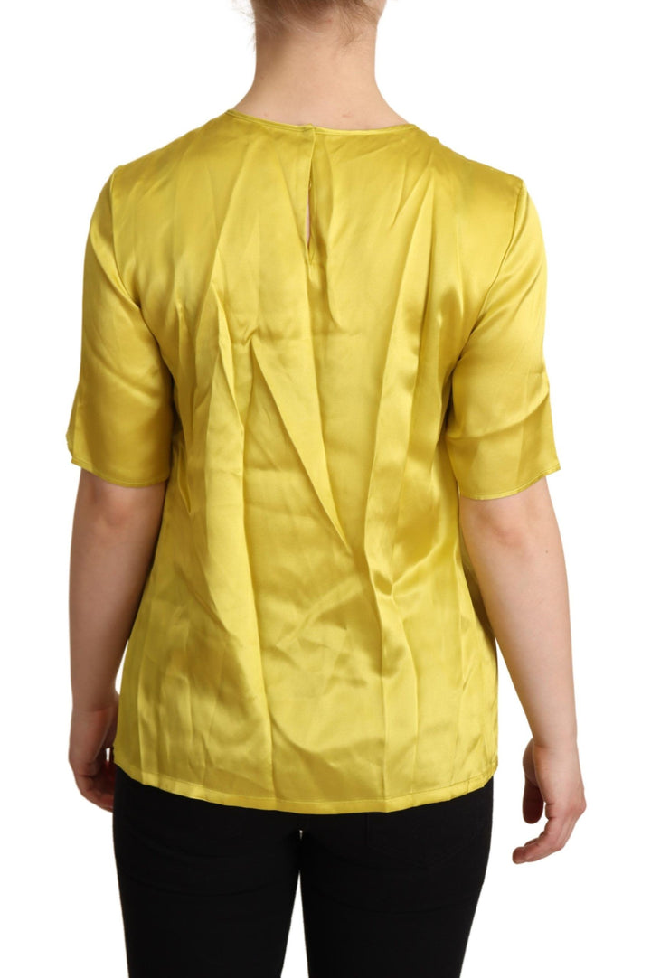 Gelbe Seidenbluse mit kurzen Ärmeln T-shirt