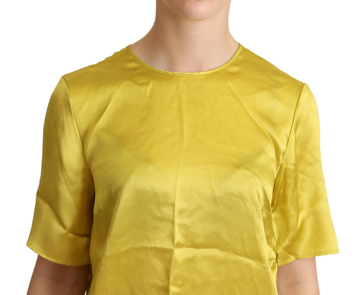 Gelbe Seidenbluse mit kurzen Ärmeln T-shirt
