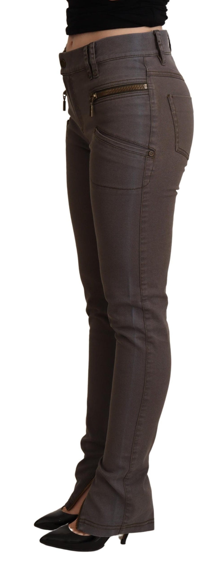 Braune Baumwoll-Stretch-Skinny-Denim-Jeans