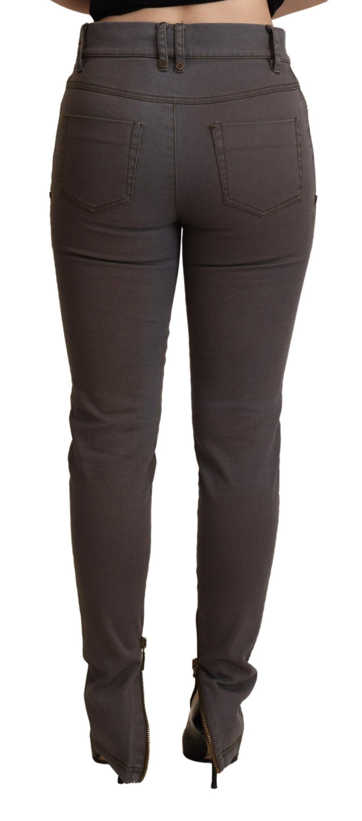Braune Baumwoll-Stretch-Skinny-Denim-Jeans