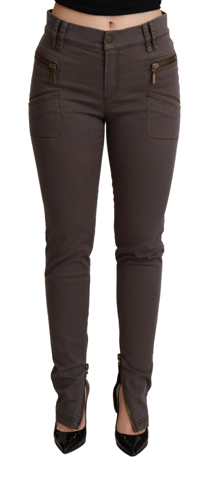 Braune Baumwoll-Stretch-Skinny-Denim-Jeans