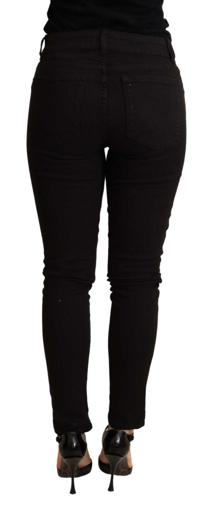 Schwarze Skinny Denim Baumwoll-Stretch-Hose