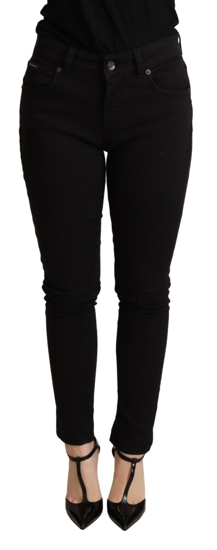 Schwarze Skinny Denim Baumwoll-Stretch-Hose