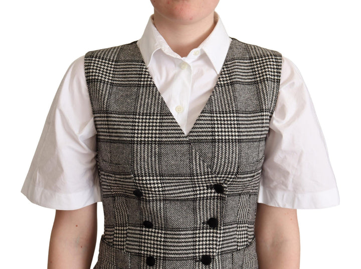 Elegant checked vest made of grey silk blend