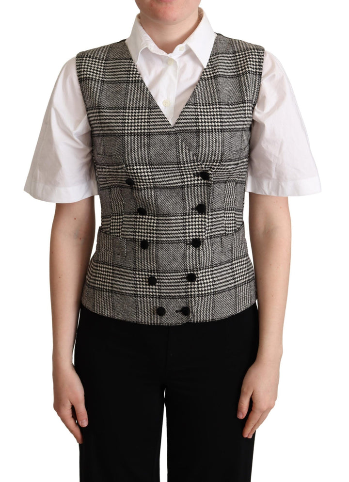 Elegant checked vest made of grey silk blend