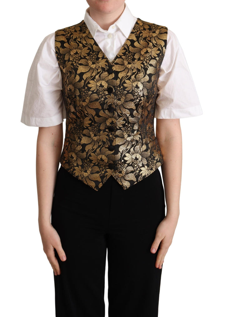 Schwarz-Gold-Jacquard-Seidenweste Vest