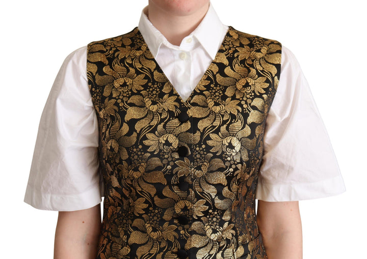 Schwarz-Gold-Jacquard-Seidenweste Vest