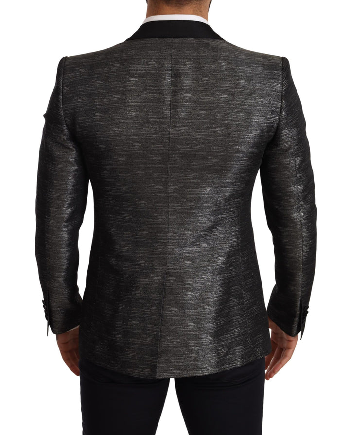 Grauer Metallic-Schwarzer Smoking-Blazer