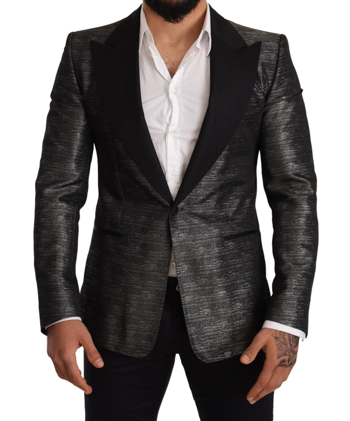 Grauer Metallic-Schwarzer Smoking-Blazer