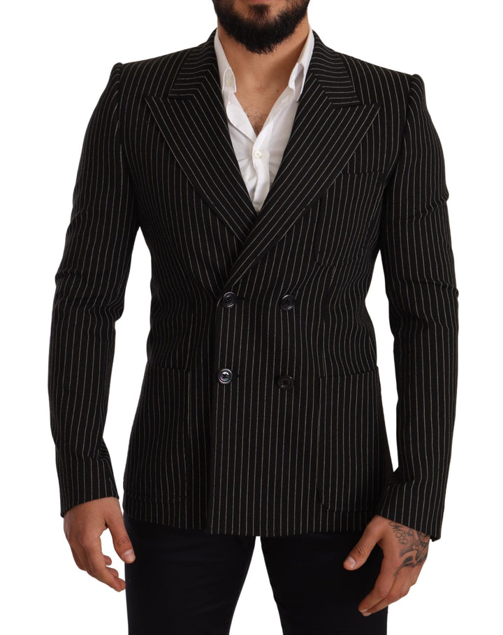 Schwarz-weiß gestreifter Mantel Blazer mit schmaler Passform