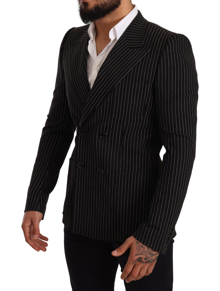 Schwarz-weiß gestreifter Mantel Blazer mit schmaler Passform
