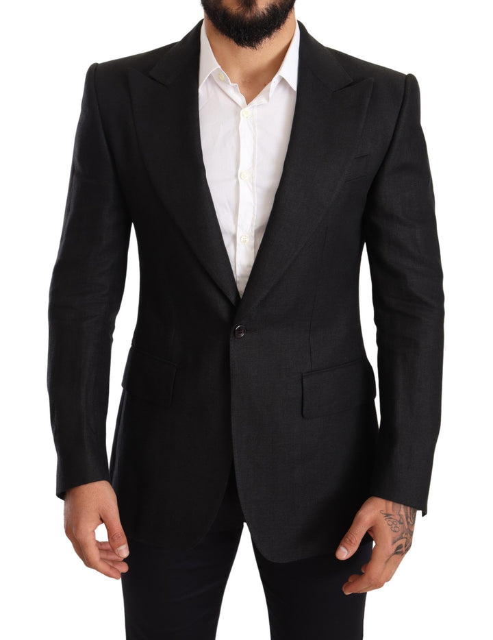 Elegant, slim-fit blazer made of black linen