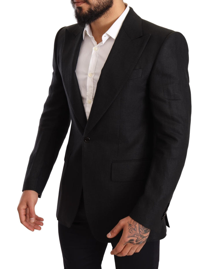Elegant, slim-fit blazer made of black linen