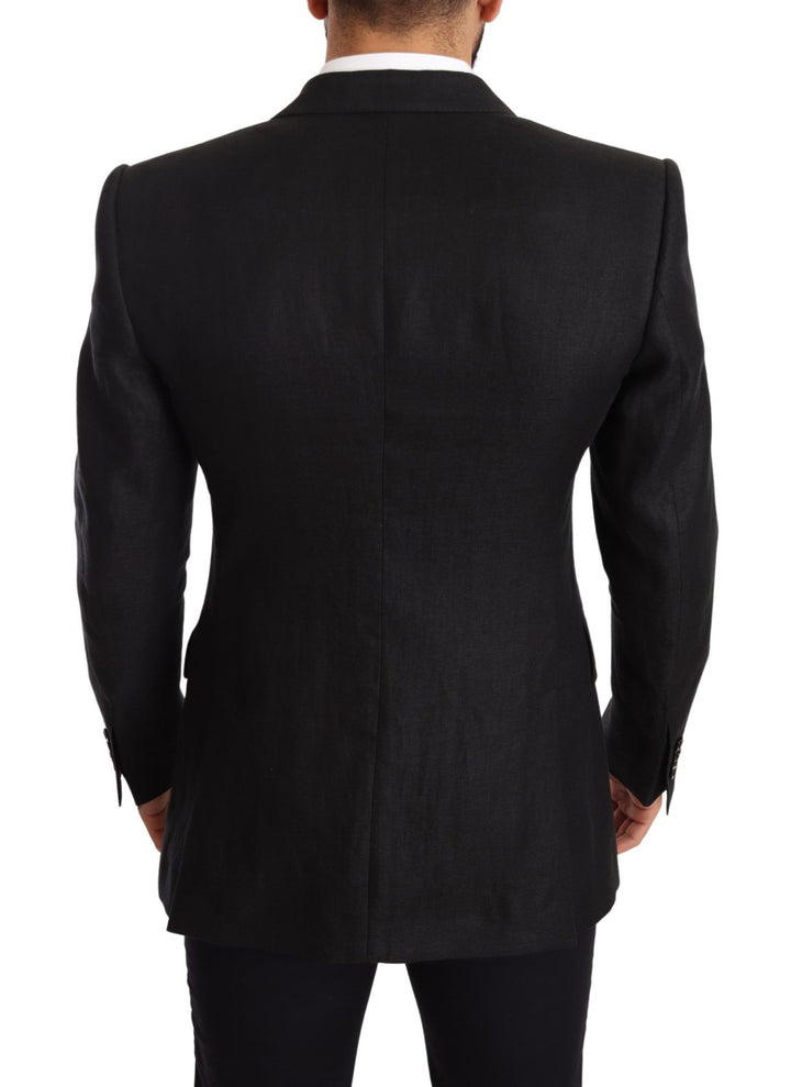 Elegant, slim-fit blazer made of black linen