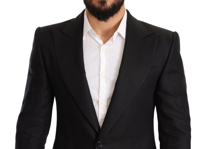 Elegant, slim-fit blazer made of black linen