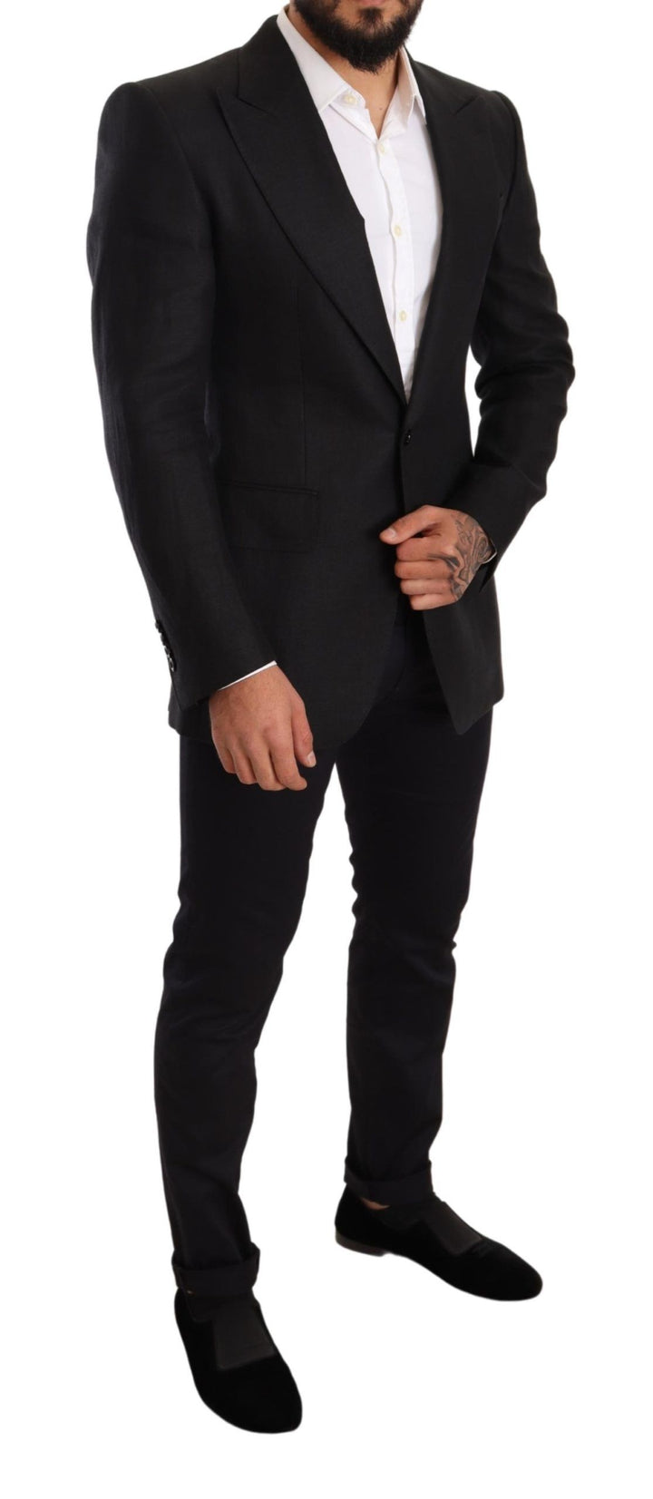 Elegant, slim-fit blazer made of black linen