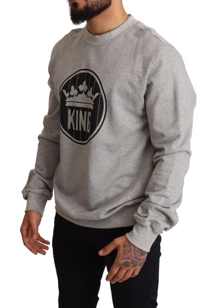 Grauer Crown King Print Baumwollpullover