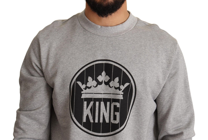 Grauer Crown King Print Baumwollpullover