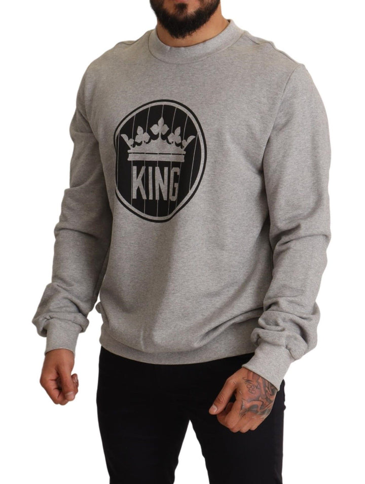 Grauer Crown King Print Baumwollpullover