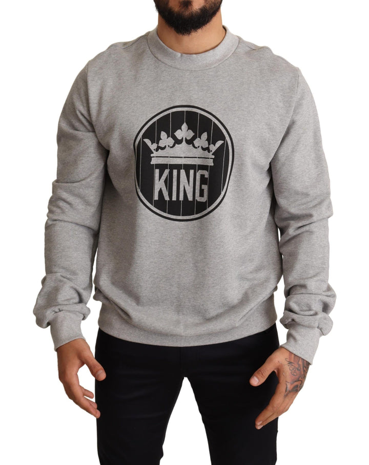 Grauer Crown King Print Baumwollpullover