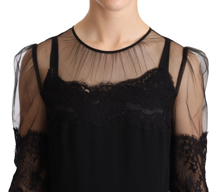 Elegant lace midi dress in black