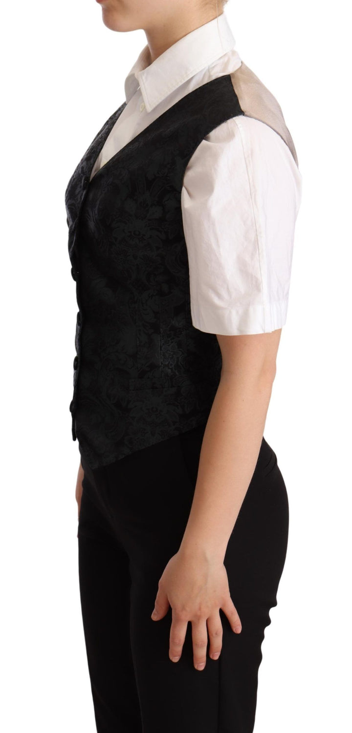 Schwarze Jacquard-Blumenweste Weste Grün
