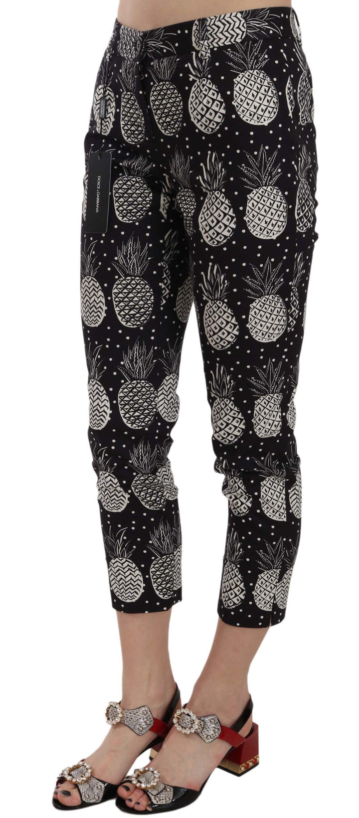 Schwarze Ananas Print Skinny Capri Hosen