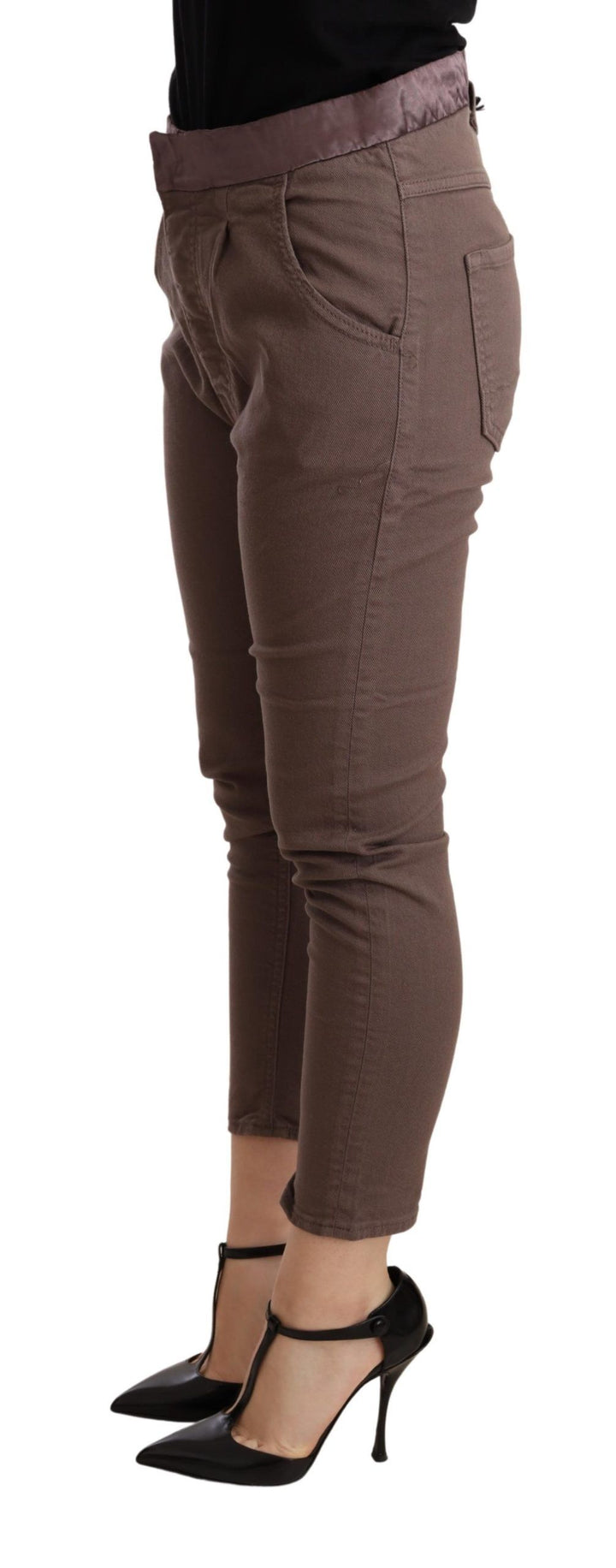 Braun Mid Waist Cropped Skinny Stretch-Hose