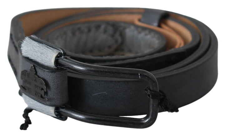 Elegant black braided leather belt