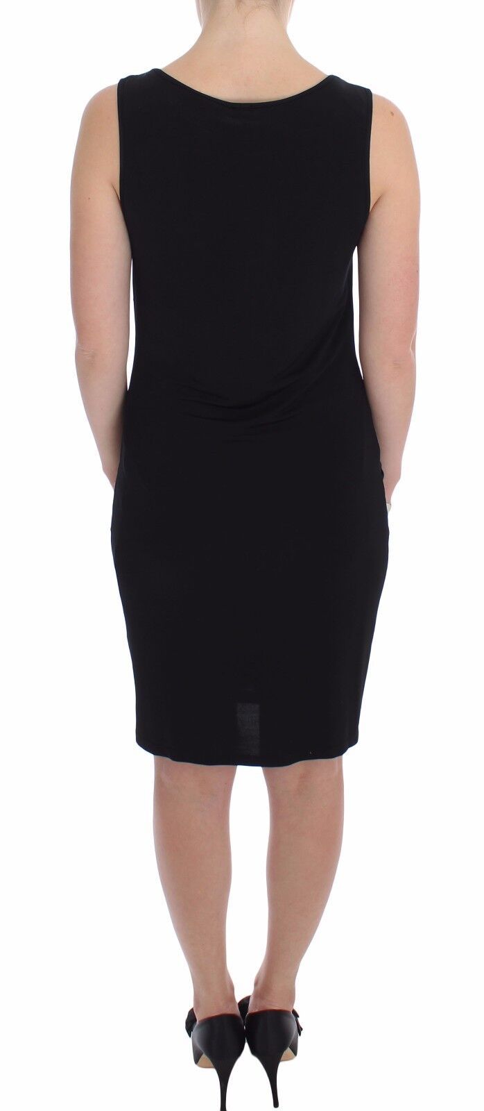 Elegant black knee-length jersey sheath dress