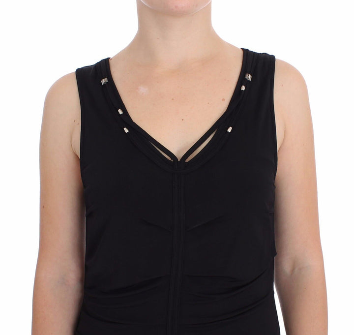 Elegant black knee-length jersey sheath dress