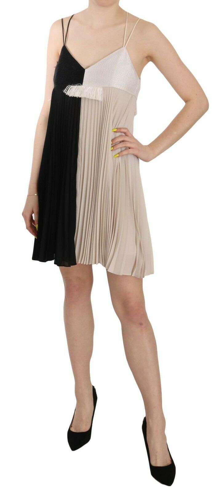 Schwarz-weißes Mini-Ärmel-Kleid ohne A-Linie Prinzessin