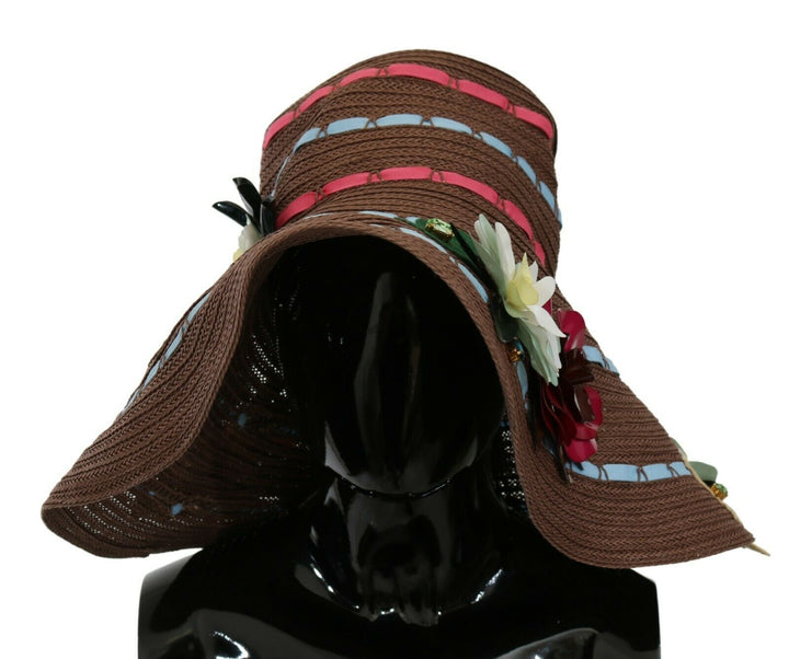 Brauner gestrickter Strohhut mit Blumen