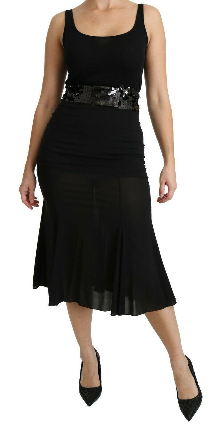 Chic high-waisted skirt in black silk blend
