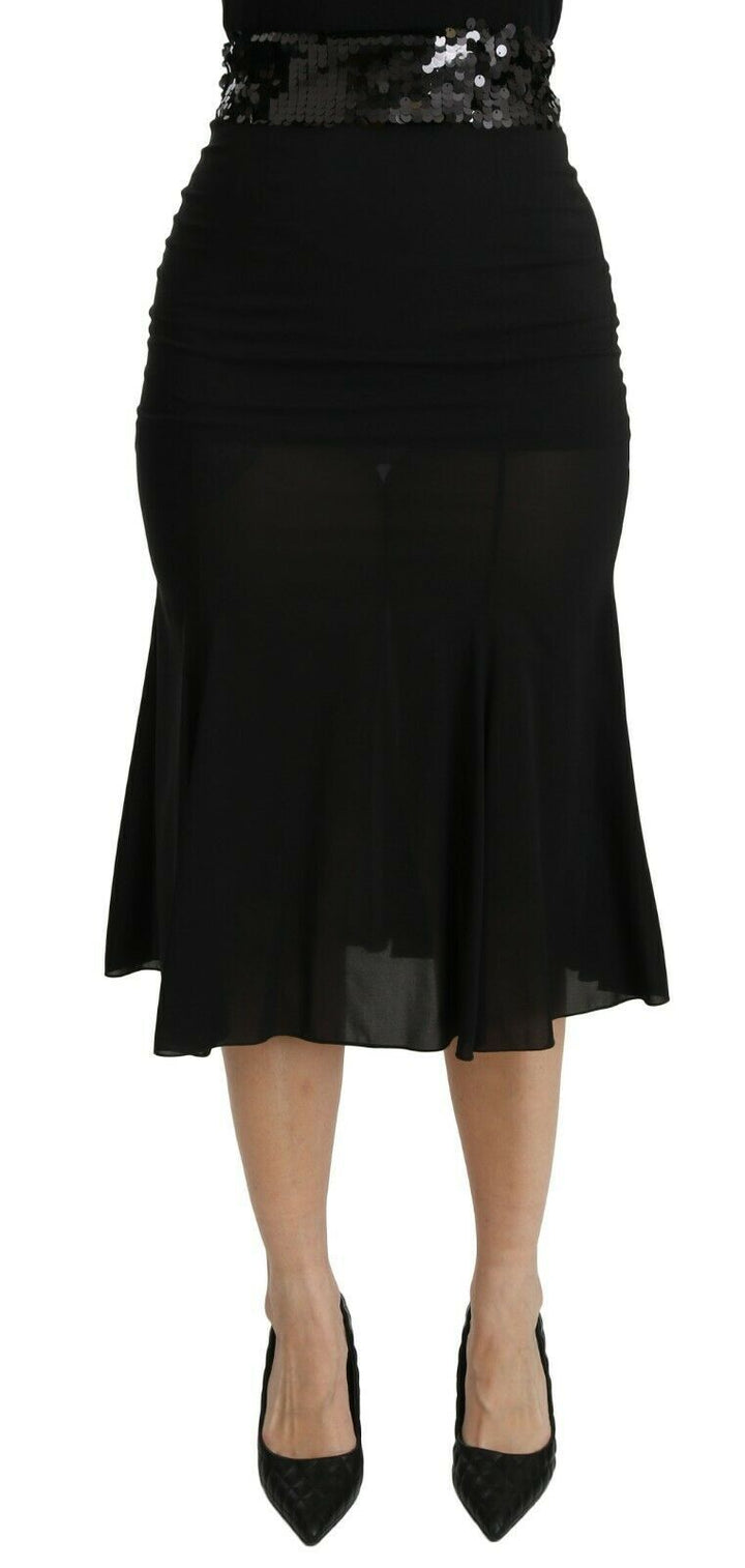 Chic high-waisted skirt in black silk blend