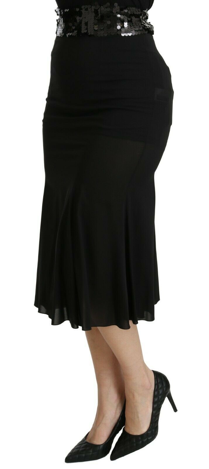 Chic high-waisted skirt in black silk blend