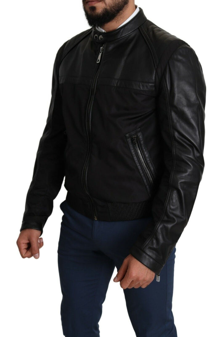 Elegant black bomber with leather applications