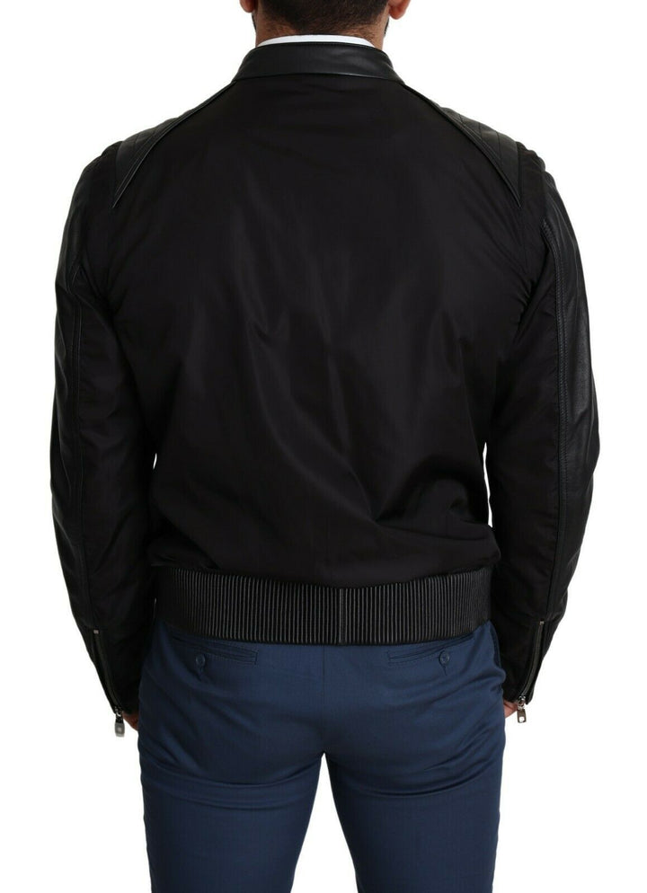 Elegant black bomber with leather applications