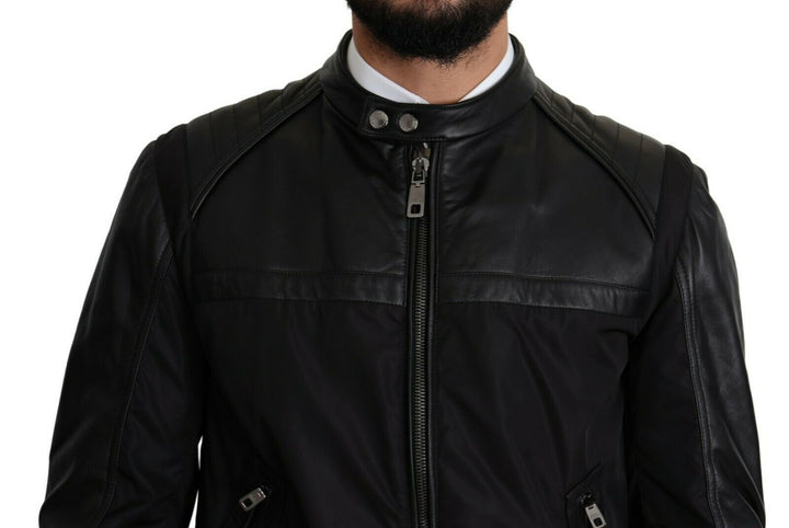 Elegant black bomber with leather applications