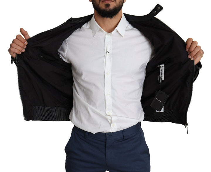 Elegant black bomber with leather applications