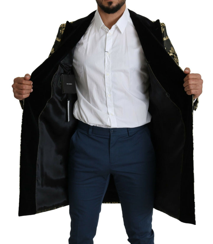Gold Black Sicilia Jacquard Double Breasted Coat
